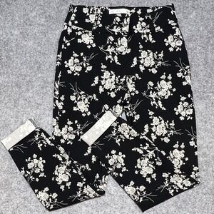 Dazz Black White Floral Ankle Pants Stretch Slim Fit Womens Medium Career